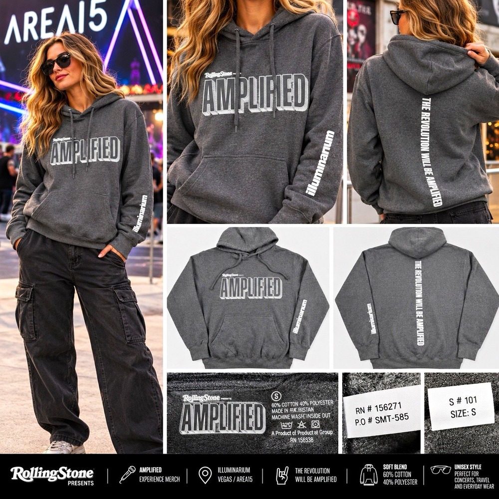Rolling Stone Amplified Hoodie S Illuminarium Las Vegas Concert Rock Merch Gray